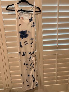 Casual White Tank Maxi Dress with Navy Tie-Dye- new small